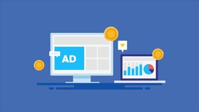 Monitoring digital advertising campaign, Advertising campaign analysis, ads making conversion, Ad spend count - 2D animation video cilp