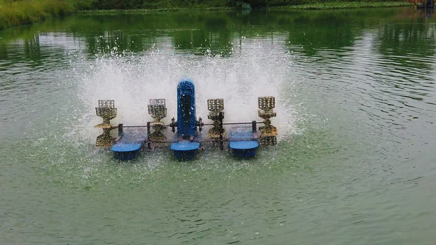 Paddle aerator running in slow motion in commercial prawn shrimp farming pond | Shutterstock HD Video #1109250373