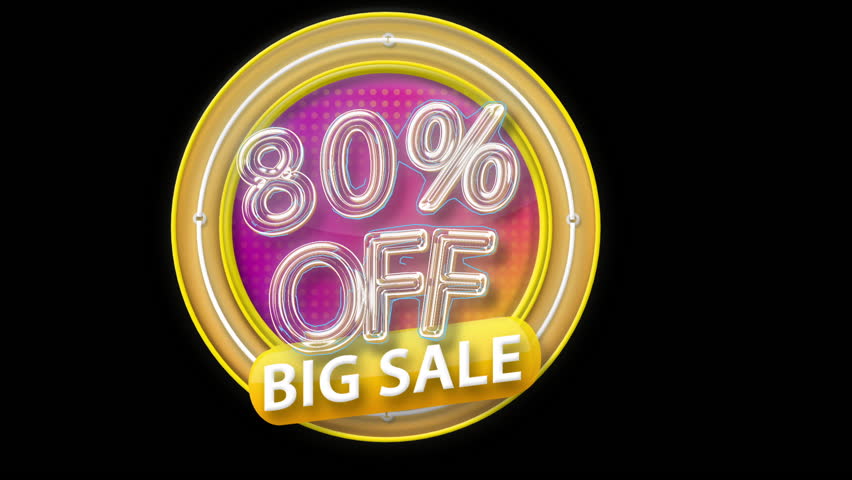 Animated Neon Big Sale Banner. Discount for Black Friday or Cyber Morning with transparent background.