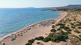 Aerial drone video from iconic sandy beach of Gialova, Messinia, Greece