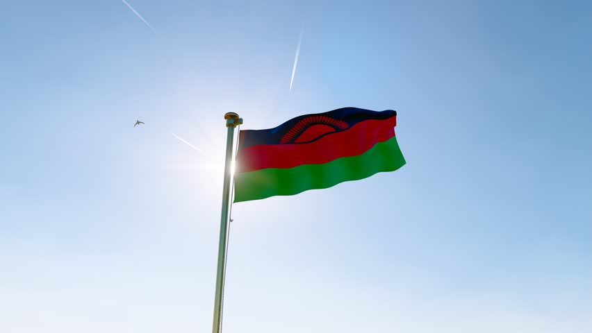 Flag of Malawi waving in the wind, sky and sun background. Malawi Flag Video. 4K UHD.  | Shutterstock HD Video #1109260197