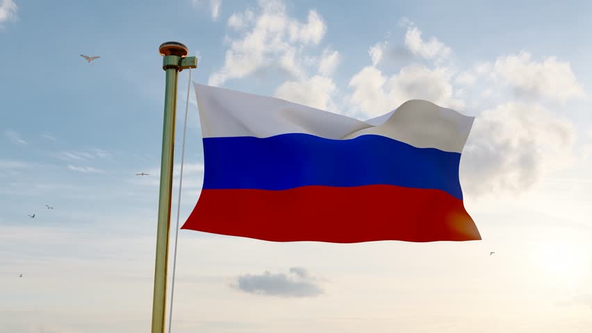 Flag of Russian waving in the wind, sky and sun background. Russia Flag Video. Realistic Animation, 4K UHD.  | Shutterstock HD Video #1109260211