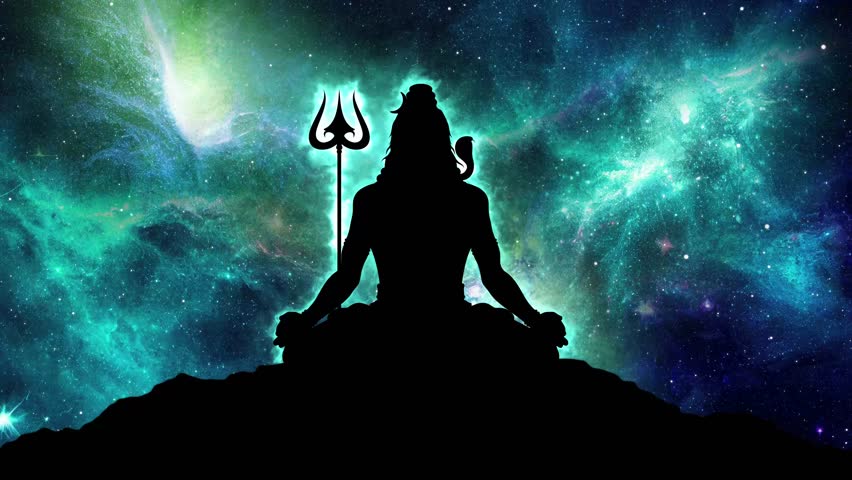 Lord Shiva Meditating on Kailash Parvat in Space. Maha Shivratri Mahadev with Nebula in Space. Lord Shivji Hindu God Har Har Mahadev Royalty-Free Stock Footage #1109261171