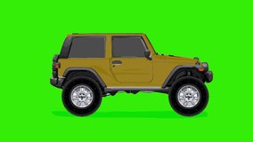 Off-road car motion animation. Green screen background