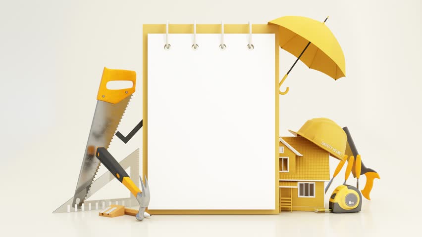 Concept of building a house and construction insurance or real estate insurance. Construction cost estimation and construction guarantee from contractors and labor. 3d render animation looping | Shutterstock HD Video #1109268115
