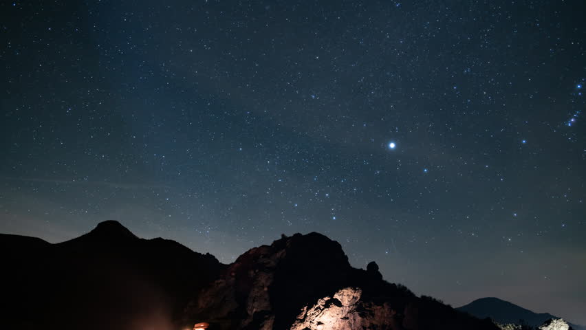 Mojave Desert Jawbone Canyon Stars Time Lapse Above Campfire Tilt Down