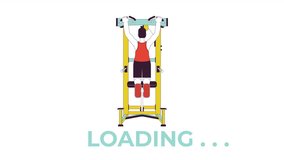 Muscle building with assisted pull up machine line 2D loading animation. Stretching upper body animated cartoon linear character 4K video loader motion graphic. Back exercise download process gif