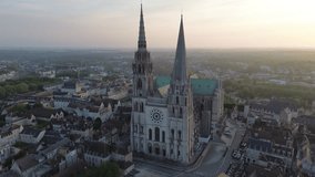 drone video Notre-Dame Cathedral, Cathédrale Notre-Dame de Chartres France europe