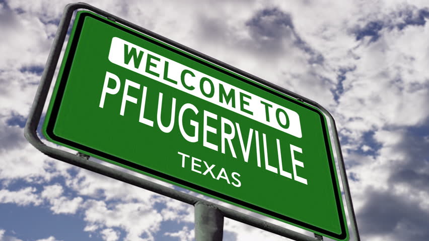 Welcome to Pflugerville, Texas. USA City Road Sign, Realistic 3d Animation Royalty-Free Stock Footage #1109283747