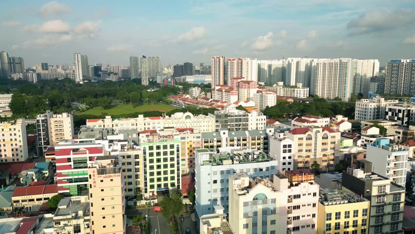 Aerial view of Singapore buildings and skyline