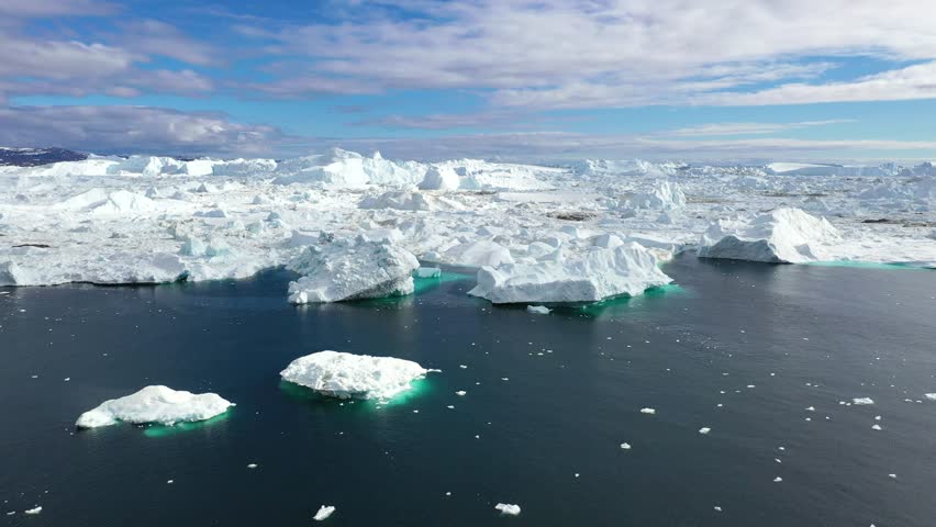 Antarctica Nature. Icebergs. Climate and weather change. Global warming. Antarctica melting iceberg. Aerial view. Arctic ice nature landscape. Global warming and climate change concept. Top drone shot