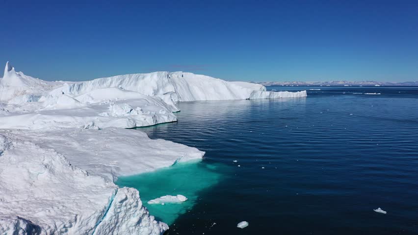 Antarctica Nature. Icebergs. Climate and weather change. Global warming. Antarctica melting iceberg. Aerial view. Arctic ice nature landscape. Global warming and climate change concept. Top drone shot