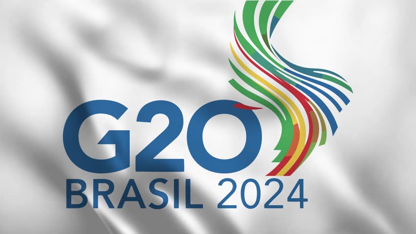 Flag G20 Brazil, Flags The members of the G20, G20 2024 colors flag Royalty-Free Stock Footage #1109304871
