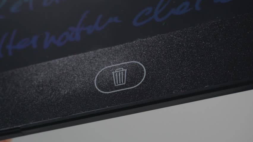 Trash can waste bin icon button on black drawing screen. Finger thumb pressing on button to delete english text.  | Shutterstock HD Video #1109308331