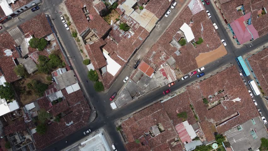 Aerial flyover: Geometric shape of quaint city streets of San Salvador | Shutterstock HD Video #1109313717