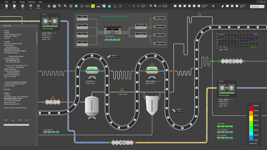Program interface controlling the manufacturing machinery at the factory. System interface operating the automated manufacturing machinery. Manufacturing machinery control system interface. Royalty-Free Stock Footage #1109324555