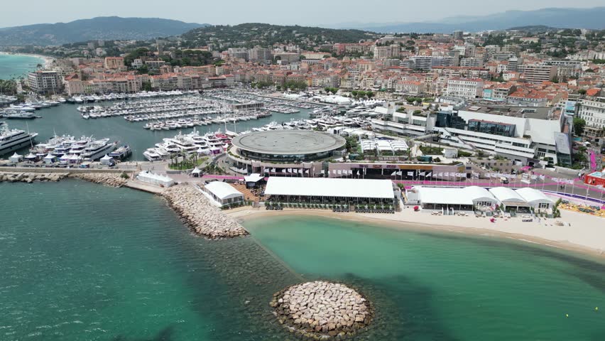 Harbour Cannes France panning drone,aerial