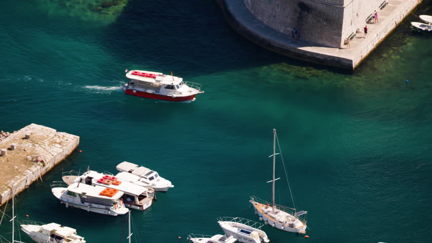 Top view of the harbor of the old town of Dubrovnik in Croatia.