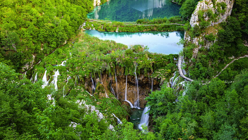 Timelapse of the large Sastavci waterfall in Plitvice Lakes National Park in Croatia.