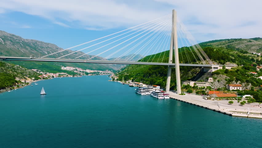 Aerial view of Franjo Tuđman Bridge in Dubrovnik, Croatia.