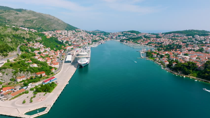 Aerial view of Franjo Tuđman Bridge in Dubrovnik, Croatia.