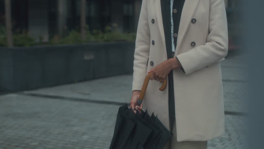 Confident business woman with umbrella hailing a taxi independent female executive enjoying successful corporate career. | Shutterstock HD Video #1109338227