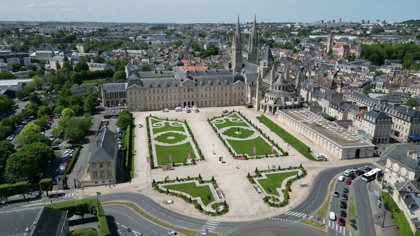 Establishing aerial shot The Abbey of Saint-Etienne Caen France
