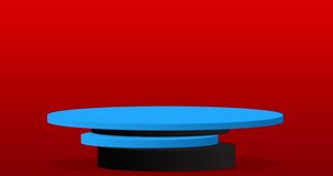 Blue, red, black and gold stage showcase animation. Mockup product display video. Minimal geometric cylinder pedestal podium for presentation.