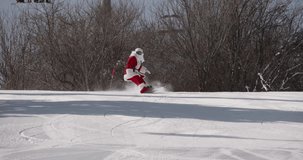 Santa Claus snowboarding on ski resort slope Christmas celebration, winter sport lifestyle concept - Powered by Shutterstock - Get 15% off with code: PIKWIZARD15