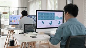 Asia people expert man tech talent working on project predict sales insight SEO graph chart AI smart plan visual big data science report center BI smart tools screen. Office worker asian analyst job. - Powered by Shutterstock - Get 15% off with code: PIKWIZARD15