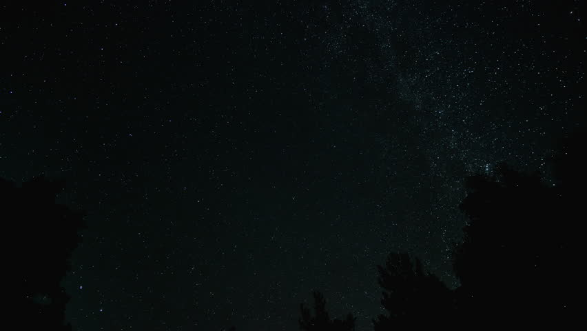 Time lapse of Star trails in the night sky. Stars move around a polar star. 4K