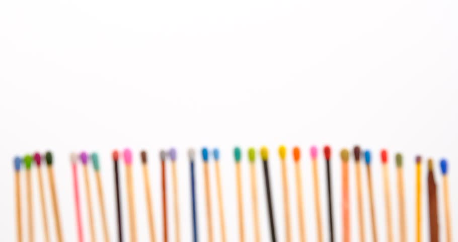 Still shot of colored matchsticks, with shallow depth of field and focus transition | Shutterstock HD Video #1109364895