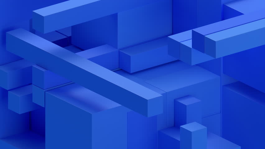 Abstract 3d animation, blue geometric background with moving shapes, 4k seamless looped video