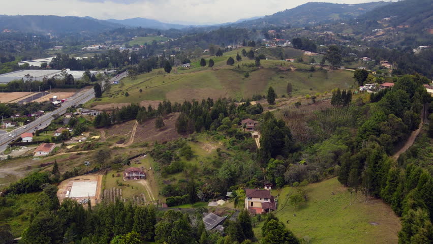 Aerial video over the Medellin-Bogota highway, in the rural area of ​​the municipality of Guarne, department of Antioquia.