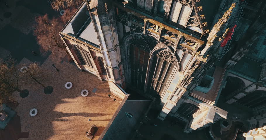 Architecture of Utrecht Cathedral, Dom van Utrecht, Netherlands, Aerial View