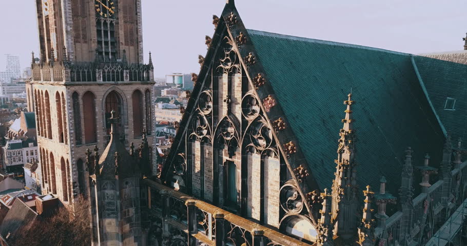 Architecture of Utrecht Cathedral, Dom van Utrecht, Netherlands, Aerial View
