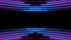 Neon glowing blue and pink laser lines looping animation on black background. Futuristic technology concept
