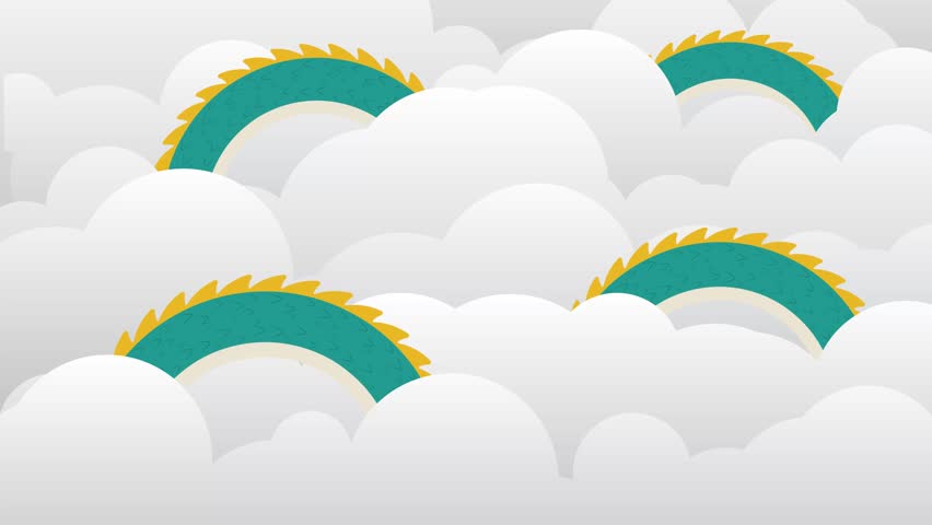 Legendary dragons fly among the clouds