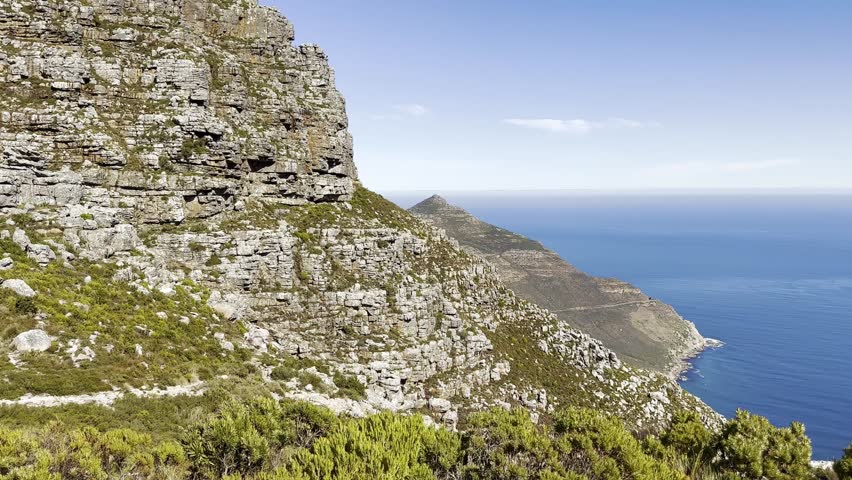 Hout Bay Coastal mountain landscape with fynbos flora in Cape Town, South Africa