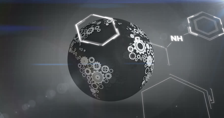 Animation of chemical structures data processing over globe. Global computing, digital interface and data processing concept digitally generated video. | Shutterstock HD Video #1109401667