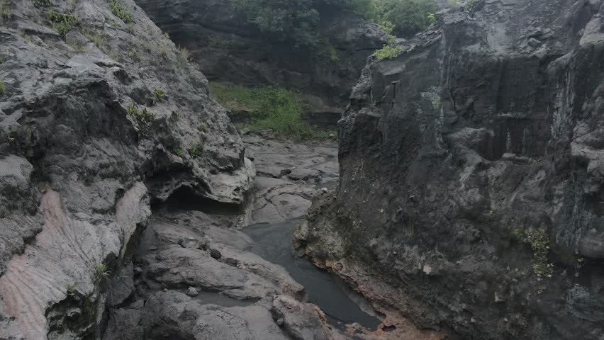 aerial view of the cliffs in the crater of Mount Bromo