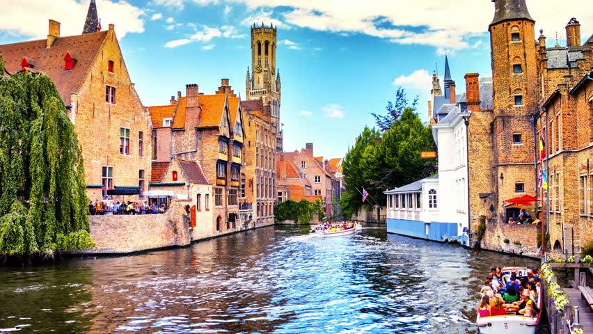 Bruges cityscape with view on Belfry, Belgium. Timelapse, Full HD, 1080p Royalty-Free Stock Footage #11094077