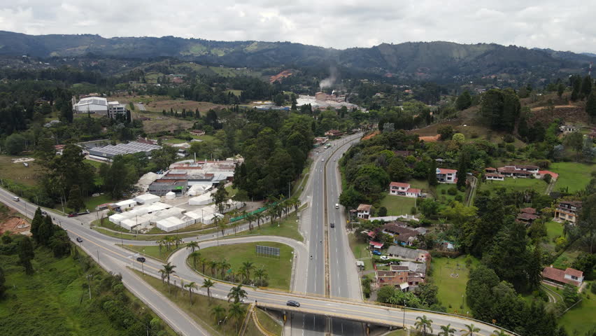Aerial video over the Medellin-Bogota highway, in the rural area of ​​the municipality of Guarne, department of Antioquia.
