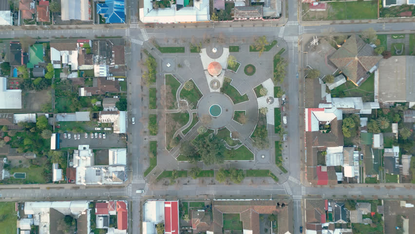 San Javier de Loncomilla square Chile Maule streets flying view from drone