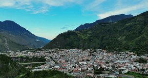 Aerial hyperlapse footage of beautiful  Ecuadorian Andes at sunset. Banos.