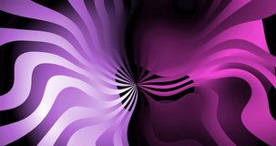 Wavy rays of light in purple and pink shades rotate against a dark background. Animated background video. Club video. Meditation video. Closed endless loop. A loop.