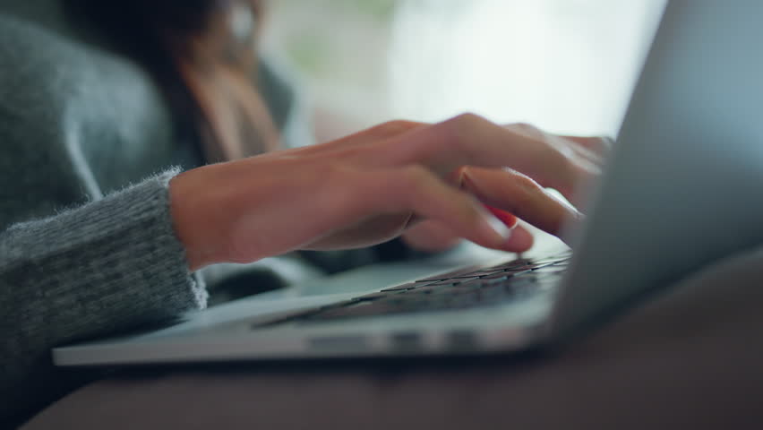 Woman hands using laptop with 1 new email alert sign icon pop up, Female using computer for check email for work or sending text SMS message at home, Online communication concept. Royalty-Free Stock Footage #1109427043
