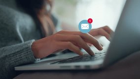 Woman hands using laptop with 1 new email alert sign icon pop up, Female using computer for check email for work or sending text SMS message at home, Online communication concept. - Powered by Shutterstock - Get 15% off with code: PIKWIZARD15