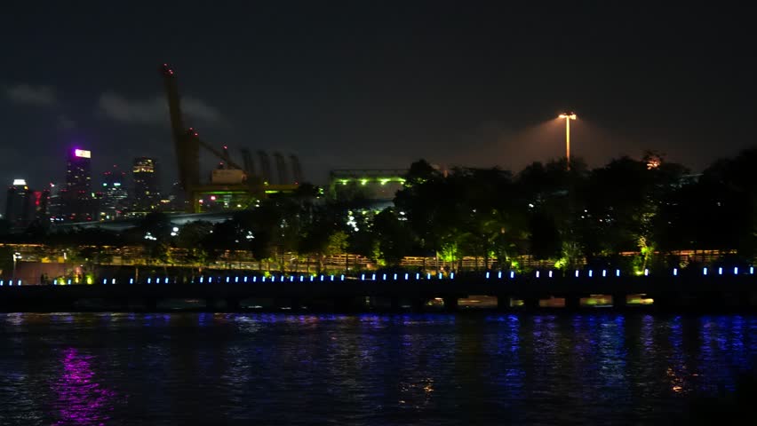 Night view of Singapore skyline from the river