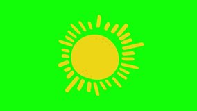 Yellow sun blinks. Seamless 4K Stock video with green screen background. Looped motion animated footage of shining star Cartoon Character. 